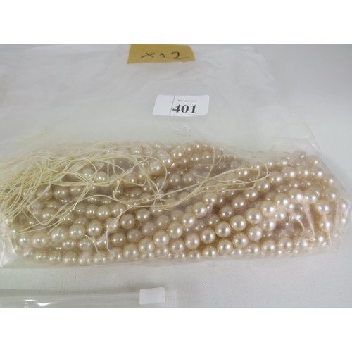 401 - FIVE BAGS OF FAUX PEARL NECKLACES