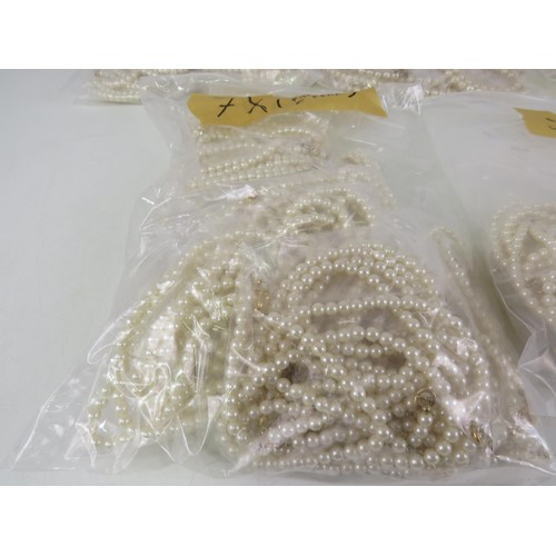 401 - FIVE BAGS OF FAUX PEARL NECKLACES