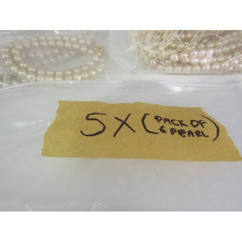 401 - FIVE BAGS OF FAUX PEARL NECKLACES