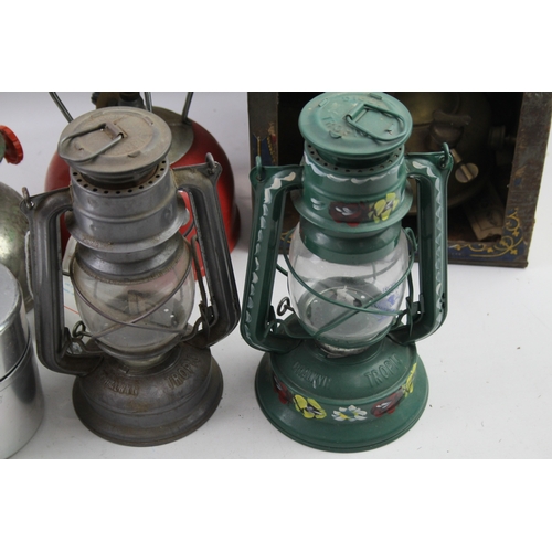 467 - Paraffin Lamp / Lantern Job Lot Including Vintage Oil lamps Camping Gas Lamp