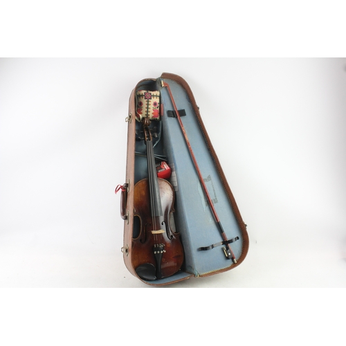 468 - Vintage Student Violin with Bow Two Piece Back L:58cm with Hardcase