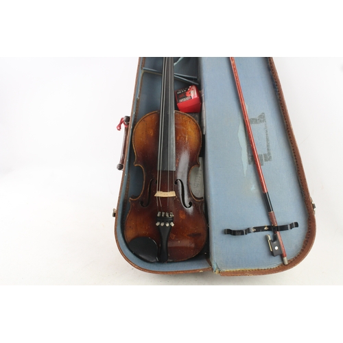 468 - Vintage Student Violin with Bow Two Piece Back L:58cm with Hardcase