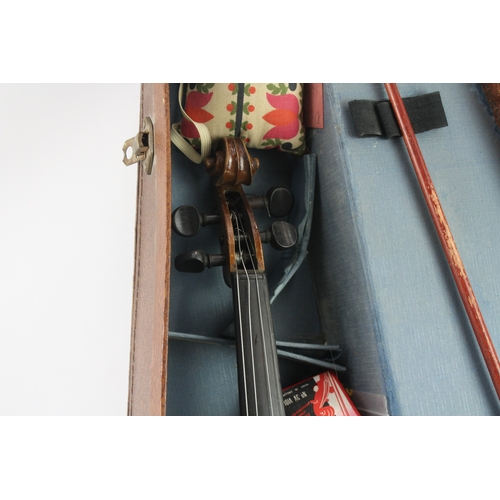 468 - Vintage Student Violin with Bow Two Piece Back L:58cm with Hardcase