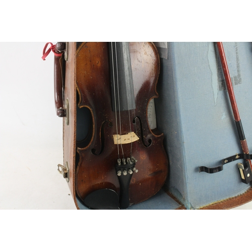 468 - Vintage Student Violin with Bow Two Piece Back L:58cm with Hardcase