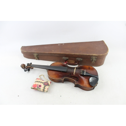 468 - Vintage Student Violin with Bow Two Piece Back L:58cm with Hardcase