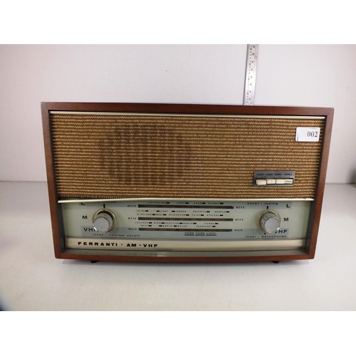 2 - FERRANTI 1963 RADIO MODEL U1103 - UNTESTED AS SEEN