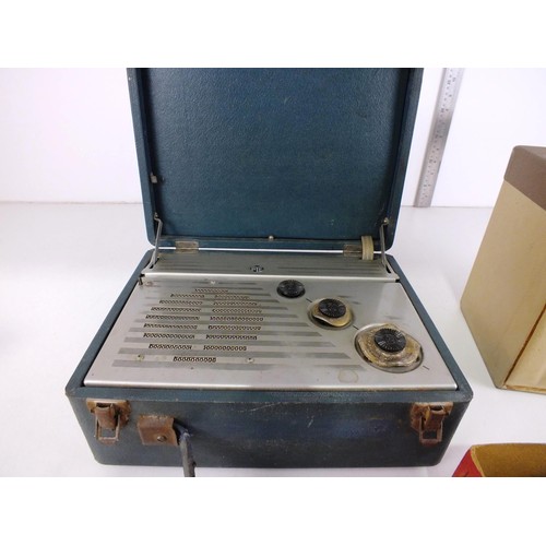 32 - PYE 1950s PORTABLE VALVE RADIO AND STORAGE BOX - UNTESTED AS SEEN