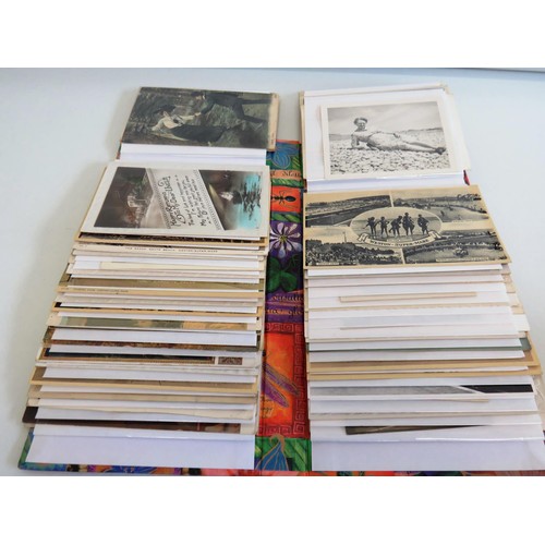 43 - TRAY OF EPHEMERA INCLUDING 3 POSTCARD ALBUMS