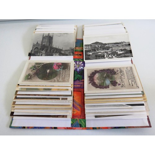 43 - TRAY OF EPHEMERA INCLUDING 3 POSTCARD ALBUMS