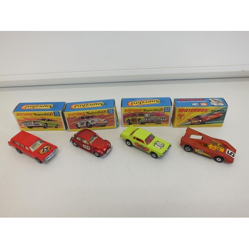 2 - Four vintage boxed diecast Matchbox - 73 Mercury Commuter, 62 Rat Rod Dragster, 7 Hairy Hustler, 15 ... 