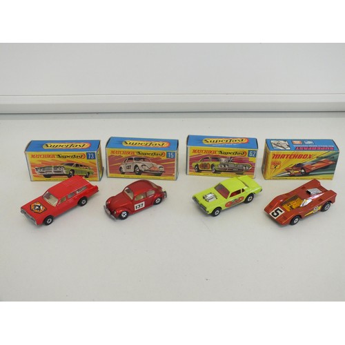 2 - Four vintage boxed diecast Matchbox - 73 Mercury Commuter, 62 Rat Rod Dragster, 7 Hairy Hustler, 15 ... 