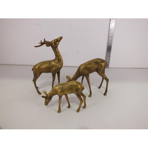 112 - Large brass red deer family.