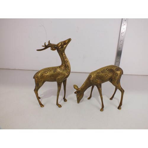 112 - Large brass red deer family.