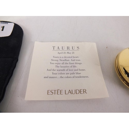 101 - Estee Lauder collectable zodiac compact 'Taurus' in velvet pouch.