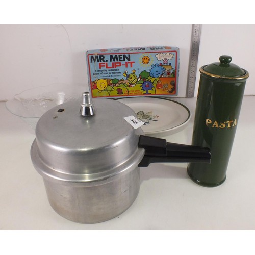 306 - Miscellaneous to include pressure cooker, Mr Man game etc.