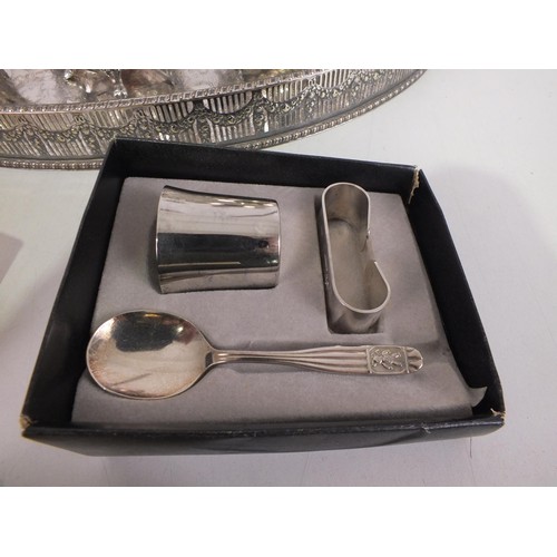 307 - Silver plated items including serving tray, coffee set etc.