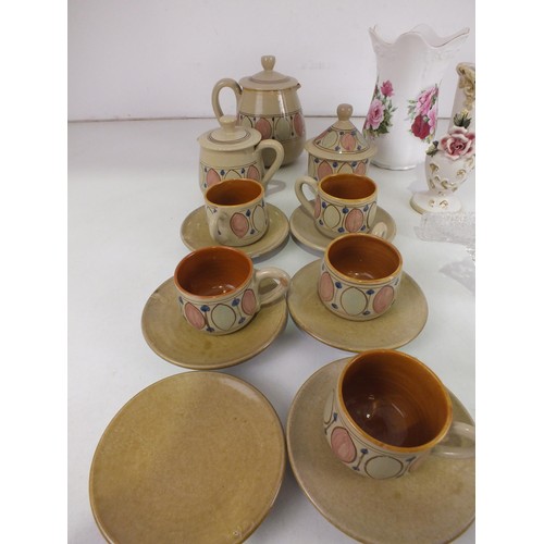 309 - Ceramics and glass includes studio pottery tea set.