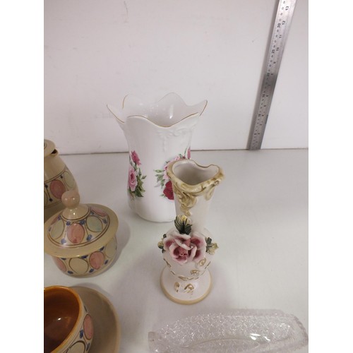 309 - Ceramics and glass includes studio pottery tea set.