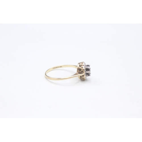 474 - 9ct gold sapphire and diamond halo ring (1.3g) size J 1/2.