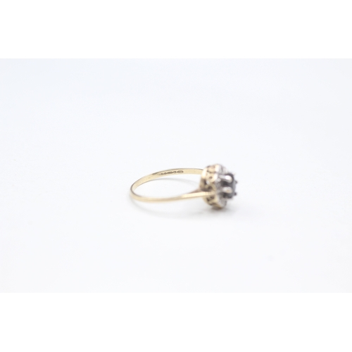 474 - 9ct gold sapphire and diamond halo ring (1.3g) size J 1/2.