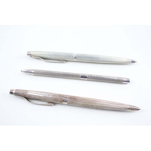 518 - 3 x Vintage Hallmarked .925 Sterling Silver Cased Ballpoint Pens / Biros (50g)