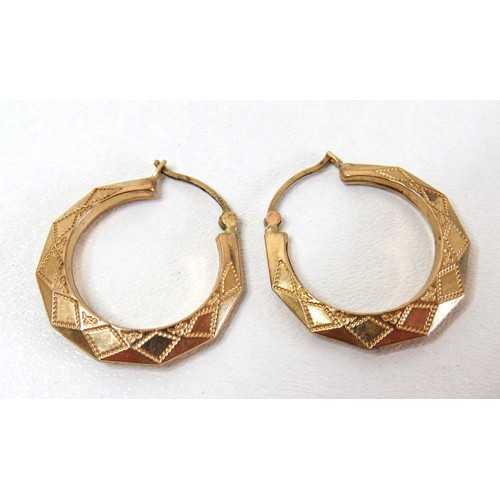 2 - Vintage 9ct Gold Creole Hoop Earrings, 1.7g.