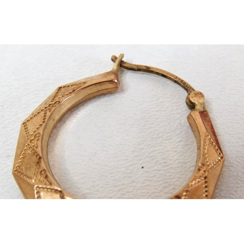 2 - Vintage 9ct Gold Creole Hoop Earrings, 1.7g.