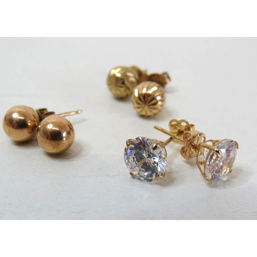 3 - Three pairs of 9ct Gold stud earrings.