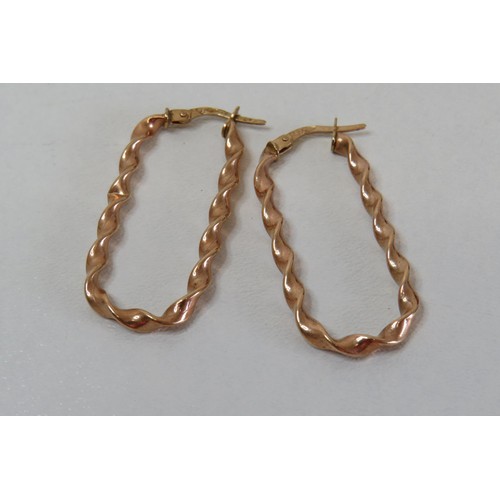 6 - Vintage 9ct Rose Gold oblong twist hoop earrings.
Weight 1.3g.