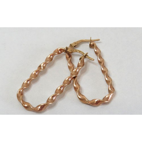 6 - Vintage 9ct Rose Gold oblong twist hoop earrings.
Weight 1.3g.