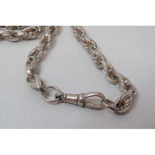 14 - 925 Silver fancy link neck chain with Albert clip fastener.
Length 19