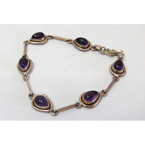 15 - 925 Silver & Amethyst Necklace, Bracelet and one earring - boxed.