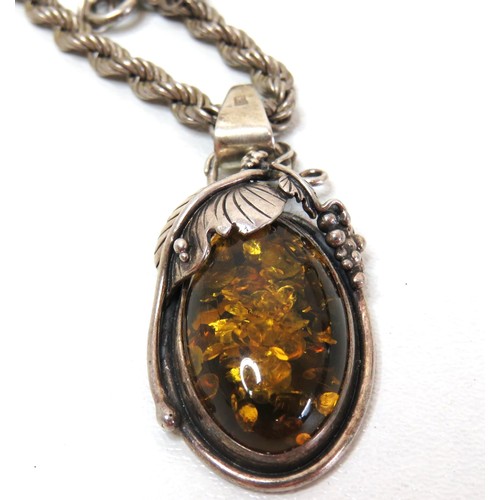 17 - Vintage Silver and Amber pendant on 15