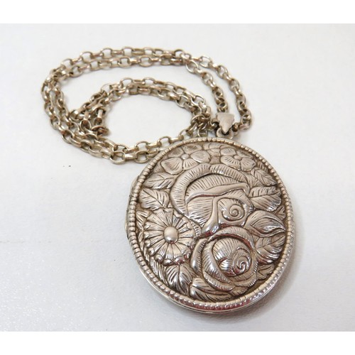 22 - Vintage 925 Silver Floral embossed large double locket on 18