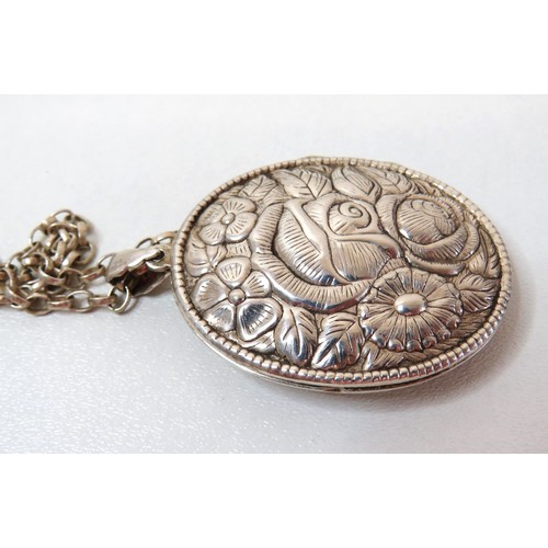 22 - Vintage 925 Silver Floral embossed large double locket on 18