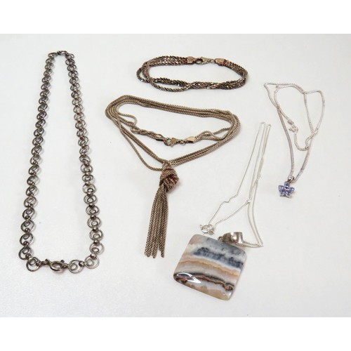 30 - Five silver necklaces includes gemstone pendants.
Weight 45g