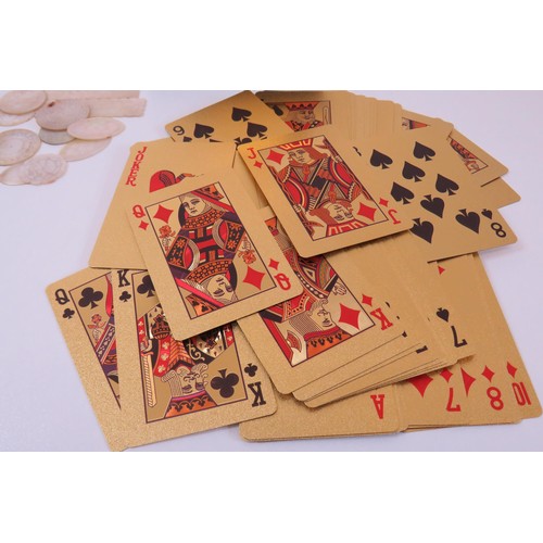 68 - 24ct Gold Foil playing cards with certificate and Veneered box and Mother of Pearl Chinese gaming to... 