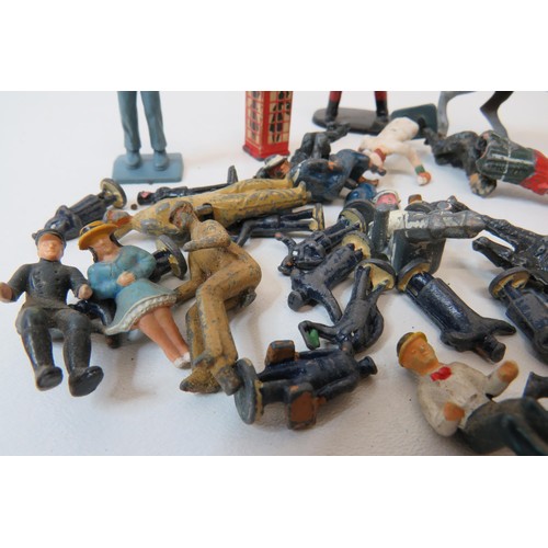 77 - Collection of assorted toy figures including Britains lead figures, phone box etc.