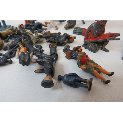 77 - Collection of assorted toy figures including Britains lead figures, phone box etc.