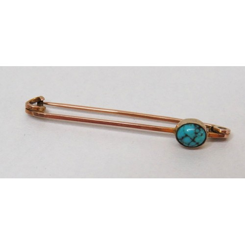 83 - Antique Edwardian 9ct Gold and Turquoise Stick Pin Brooch and box, weight 2.4g.