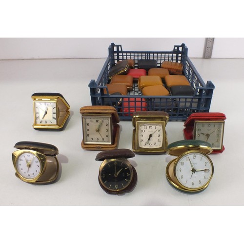 286 - Job lot of vintage travel alarm clocks.