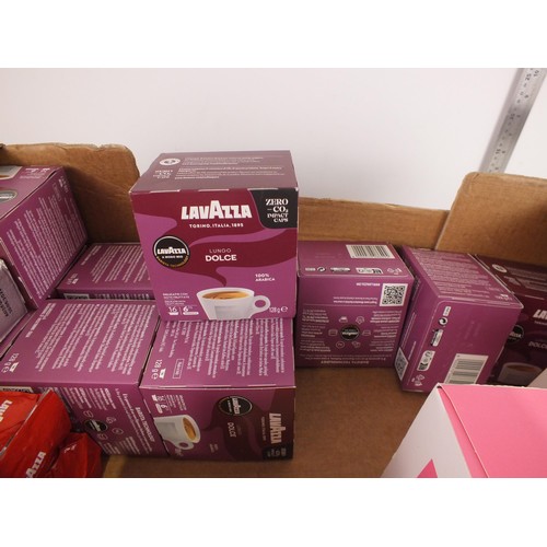 332 - Job lot of quality coffee including nine packs of Lavazza ground 250g, eleven boxes of Lavazzo Lungo... 