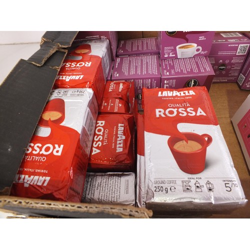 332 - Job lot of quality coffee including nine packs of Lavazza ground 250g, eleven boxes of Lavazzo Lungo... 