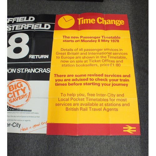 149 - Two railway posters Sheffield to Chesterfield and British Rail timetable change 40