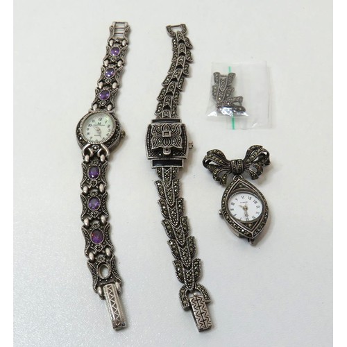 41 - Two vintage Silver, Marcasite & Gemstone Marco Valentino watches both working and Silver Marcasite Q... 