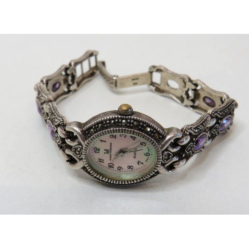 41 - Two vintage Silver, Marcasite & Gemstone Marco Valentino watches both working and Silver Marcasite Q... 