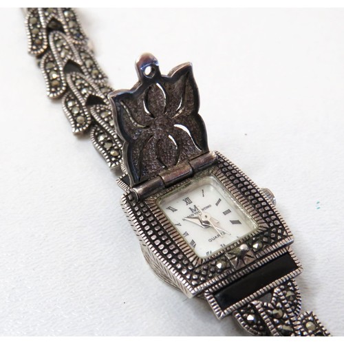 41 - Two vintage Silver, Marcasite & Gemstone Marco Valentino watches both working and Silver Marcasite Q... 