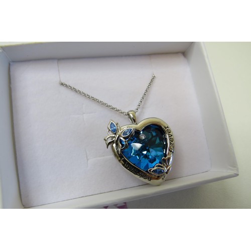 42 - Aoboco Silver and Blue crystal heart pendant necklace - as new in box.