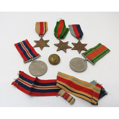 44 - Five WW2 Medal, Stars and Defence, buttons etc.