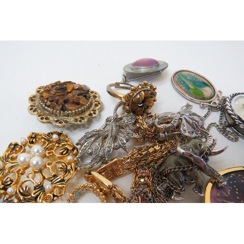 47 - Costume jewellery, brooches, rings, scarf ring etc.